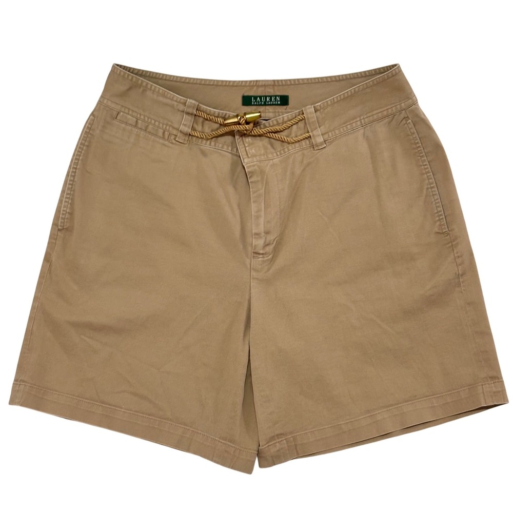 Lauren Ralph Lauren‎ Women's Tan Cotton Shorts Toggle Rope Waist Preppy Size 6